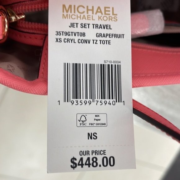 Michael Kors Jet Set Travel XS Carryall Tote Top Zip Tote Grapefruit - Picture 14 of 16